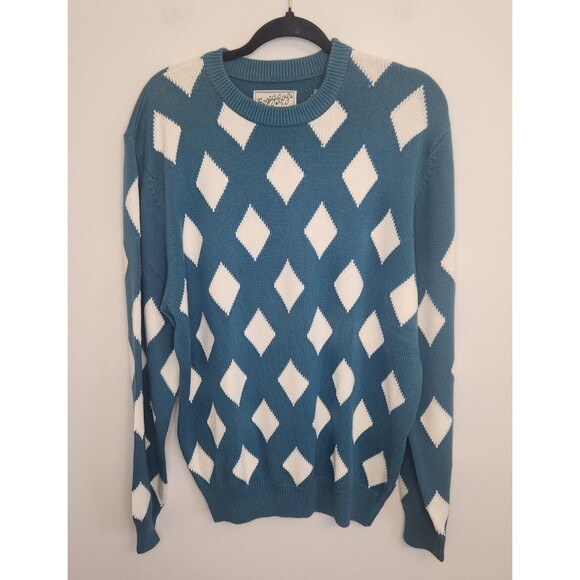 Bogey Boys by Macklemore Diamond Long Sleeve Sweater Teal & Cream Large NWT‎ - Picture 1 of 9